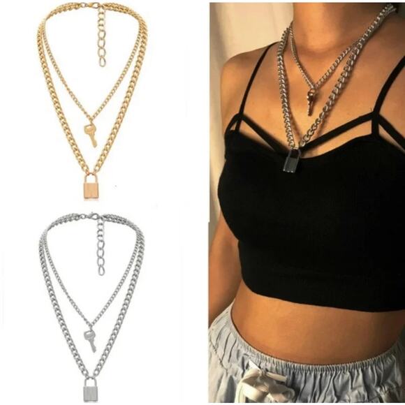 Gold Lock & Key Chunky Necklace (Clearance No Offer Accepted) - Picture 1 of 7